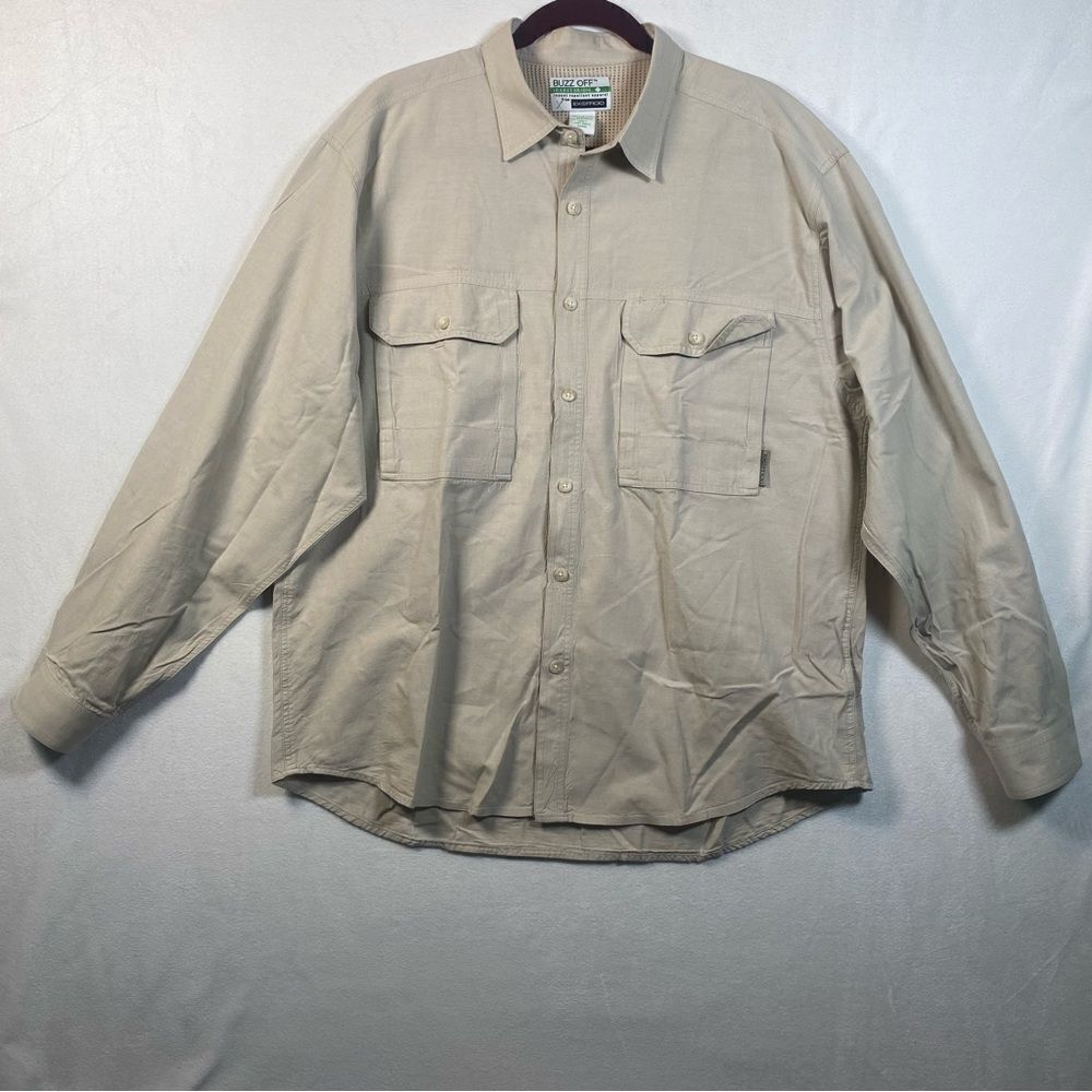 Exofficio Light Khaki Roll Tab Sleeve Buzz Off Shirt Size Large